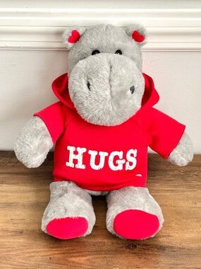 Build A Bear BAB Love Heartwarming Gray Hippo Plush Red Hugs Shirt Heart Ear BAB